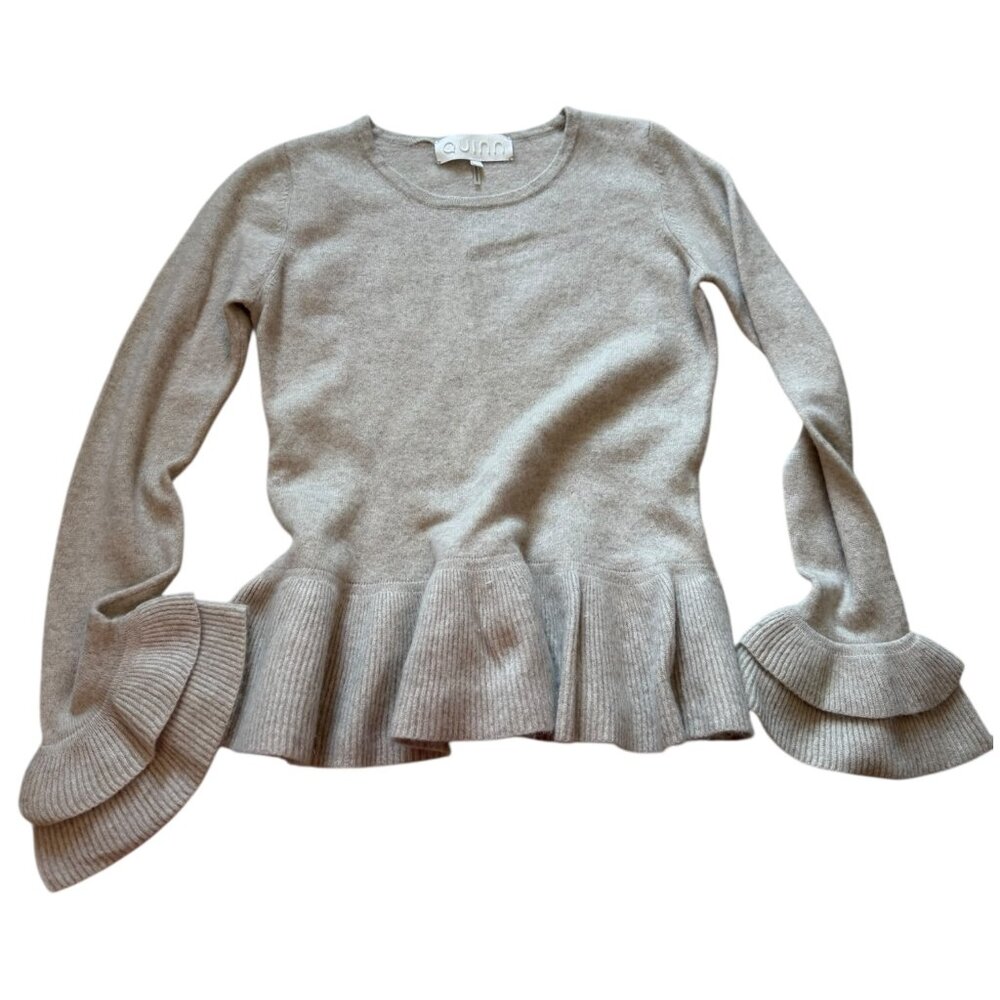 WOMEN’s QUINN CASHMERE DOUBLE BELL CUFFES PULLOVER SWEATER OATMEAL Medium